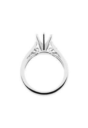Semi Mount 6 Prong Filigree Engagement Ring with Graduating Diamonds and Beaded Milgrain in 18k White Gold