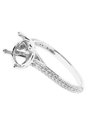 Semi Mount 4 Prong Engagement Ring with Micro-Pav?? Set Diamonds in 18k White Gold