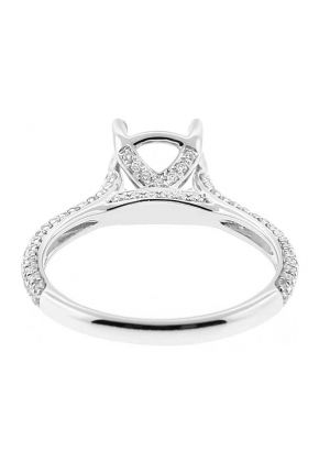 Semi Mount 4 Prong Engagement Ring with Micro-Pav?? Set Diamonds in 18k White Gold