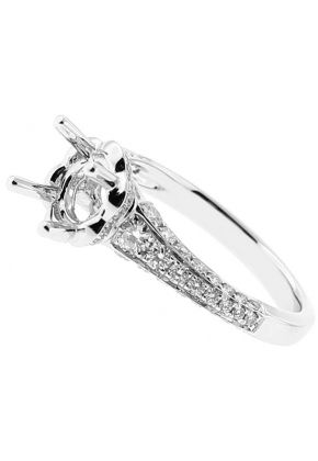 Semi Mount Triple Side Engagement Ring with Diamond Encrusted Gallery in 18k White Gold