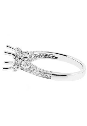 Semi Mount Triple Side Engagement Ring with Diamond Encrusted Gallery in 18k White Gold
