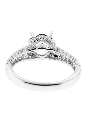 Semi Mount Triple Side Engagement Ring with Diamond Encrusted Gallery in 18k White Gold