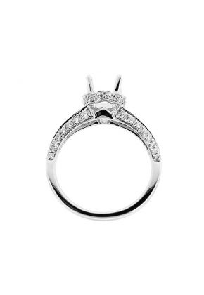 Semi Mount Triple Side Engagement Ring with Diamond Encrusted Gallery in 18k White Gold