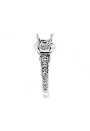 Semi Mount Triple Side Engagement Ring with Diamond Encrusted Gallery in 18k White Gold