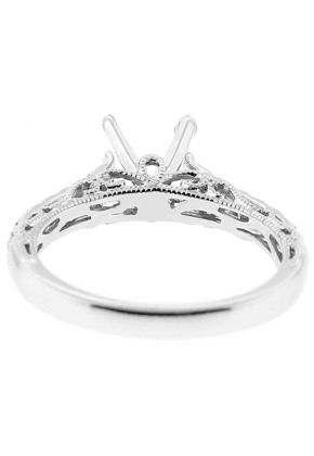 Semi Mount Engagement Ring with Beaded Milgrain Filigree and Diamonds in 18k White Gold