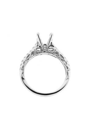 Semi Mount Engagement Ring with Beaded Milgrain Filigree and Diamonds in 18k White Gold