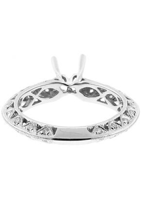 Semi Mount Knife Edge Engagement Ring with Beaded Milgrain Engraving and Diamonds Set in 18k White Gold