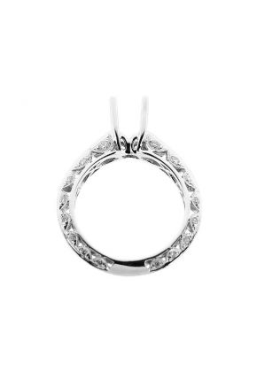 Semi Mount Knife Edge Engagement Ring with Beaded Milgrain Engraving and Diamonds Set in 18k White Gold