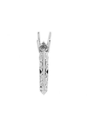 Semi Mount Knife Edge Engagement Ring with Beaded Milgrain Engraving and Diamonds Set in 18k White Gold