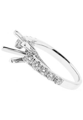 Semi Mount Triple Side Engagement Ring in 18k White Gold with Diamonds on Prong, Bridge, and Shoulder