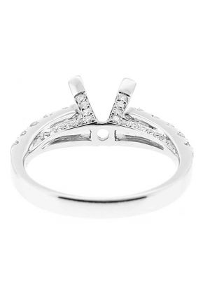 Semi Mount Triple Side Engagement Ring in 18k White Gold with Diamonds on Prong, Bridge, and Shoulder