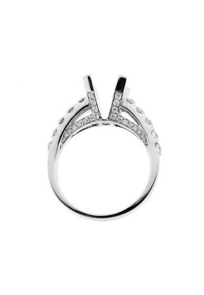 Semi Mount Triple Side Engagement Ring in 18k White Gold with Diamonds on Prong, Bridge, and Shoulder