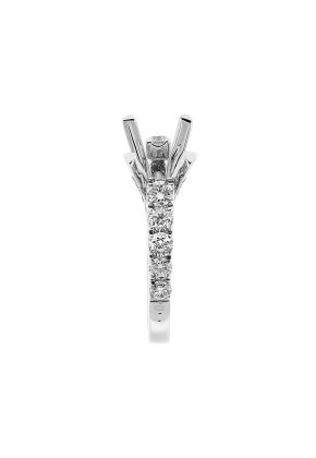 Semi Mount Triple Side Engagement Ring in 18k White Gold with Diamonds on Prong, Bridge, and Shoulder