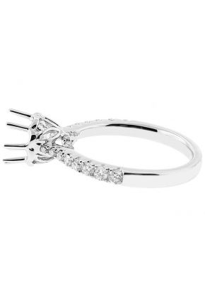 Semi Mount Engagement Ring with 8 Prong Leaf Design Basket and Diamonds Set in 18k White Gold
