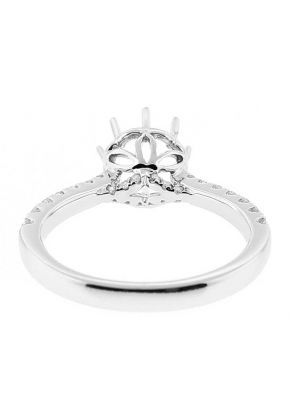 Semi Mount Engagement Ring with 8 Prong Leaf Design Basket and Diamonds Set in 18k White Gold
