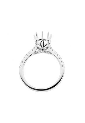 Semi Mount Engagement Ring with 8 Prong Leaf Design Basket and Diamonds Set in 18k White Gold