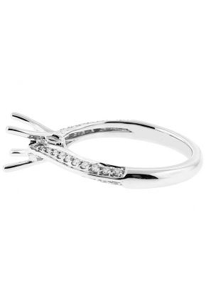 Semi Mount Knife Edge Engagement Ring with Preset Diamonds in 18k White Gold