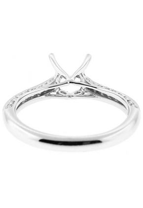 Semi Mount Knife Edge Engagement Ring with Preset Diamonds in 18k White Gold