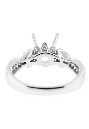 Semi Mount Engagement Ring with Leaf Design Bearing and Diamonds Surrounded by Beaded Milgrain in 18k White Gold