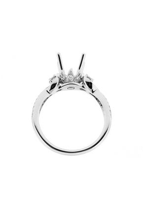 Semi Mount Engagement Ring with Leaf Design Bearing and Diamonds Surrounded by Beaded Milgrain in 18k White Gold