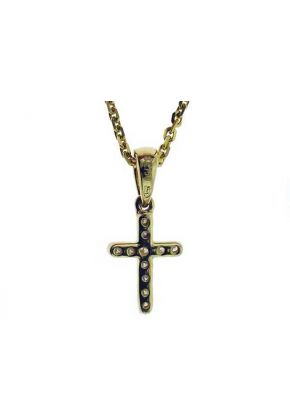 Small Cross Pendant with Round Diamonds Set in 18k Yellow Gold