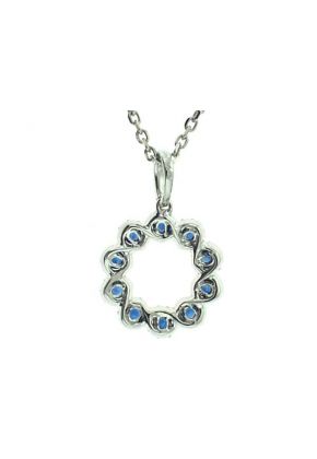 Sapphire Circle of Life Pendant with a Swirl Design of Diamond Rounds Set in 18K White Gold