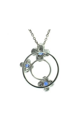 Pendant with Three Clovers in Diamonds, Black Diamonds, and Sapphires Set in 18K White Gold