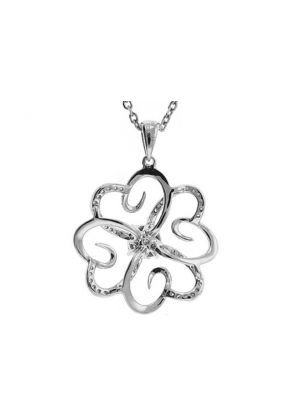 Flower Pendant with Swirling Petals of Diamonds and 18k White Gold