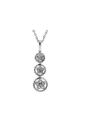 Tri Step Dangling Pendant with Diamond Flowers Encircled by Diamond Leaves in 18k White Gold