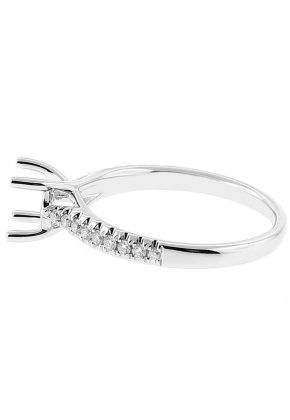 Semi Mount Crossover 4 Prong Engagement Ring with Diamonds in 18k White Gold