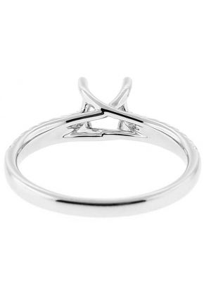 Semi Mount Crossover 4 Prong Engagement Ring with Diamonds in 18k White Gold