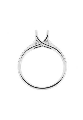 Semi Mount Crossover 4 Prong Engagement Ring with Diamonds in 18k White Gold