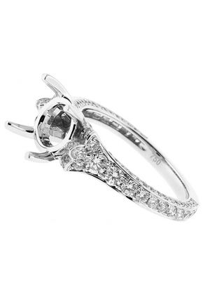 Semi Mount Triple Side Graduated Diamond Encrusted Engagement Ring in 18k White Gold
