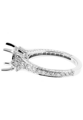 Semi Mount Triple Side Graduated Diamond Encrusted Engagement Ring in 18k White Gold