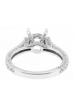 Semi Mount Triple Side Graduated Diamond Encrusted Engagement Ring in 18k White Gold
