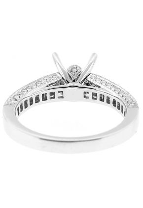 Triple Side Semi Mount Milgrain Engraved Engagement Ring with Channel Set Princess Cut Diamonds in 18k White Gold