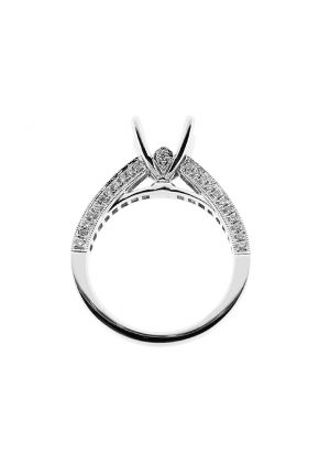 Triple Side Semi Mount Milgrain Engraved Engagement Ring with Channel Set Princess Cut Diamonds in 18k White Gold