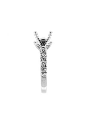 Semi Mount Diamond Engagement Ring with Prong Set Side Stones in 18k White Gold