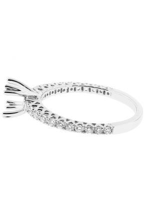 Semi Mount Diamond Engagement Ring with Prong Set Side Stones in 18k White Gold