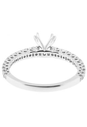 Semi Mount Diamond Engagement Ring with Prong Set Side Stones in 18k White Gold