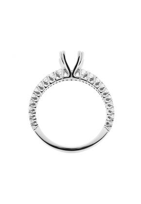 Semi Mount Diamond Engagement Ring with Prong Set Side Stones in 18k White Gold