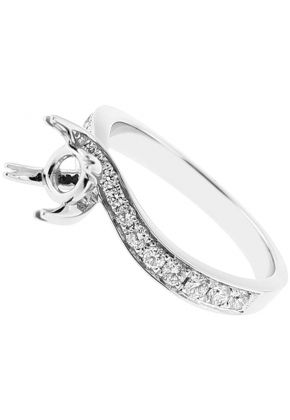 Semi Mount Twist Diamond Engagement Ring with Preset Side Stones in 18k White Gold