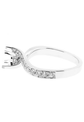 Semi Mount Twist Diamond Engagement Ring with Preset Side Stones in 18k White Gold