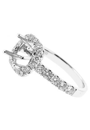 10960 Semi Mount Diamond Halo Engagement Ring with Prong Set Side Stones in 18k White Gold