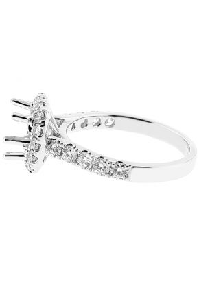 10960 Semi Mount Diamond Halo Engagement Ring with Prong Set Side Stones in 18k White Gold