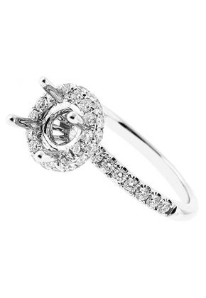 Semi Mount Round Halo Diamond Engagement Ring with Pav?? Set Side Stones in 18k White Gold
