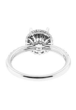 Semi Mount Round Halo Diamond Engagement Ring with Pav?? Set Side Stones in 18k White Gold