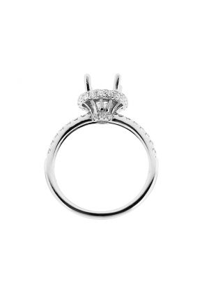 Semi Mount Round Halo Diamond Engagement Ring with Pav?? Set Side Stones in 18k White Gold