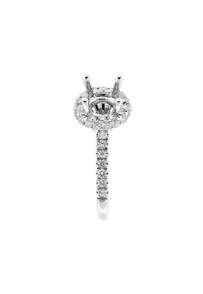 Semi Mount Round Halo Diamond Engagement Ring with Pav?? Set Side Stones in 18k White Gold