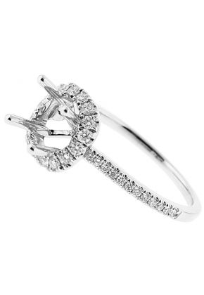 Semi Mount Diamond Engagement Ring with Round Halo in 18k White Gold
